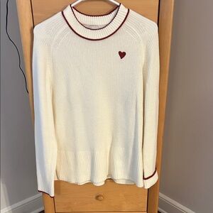 A New Day Cream Sweater with Red Heart Accent & Red Trim